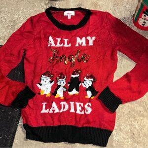 Womens Bongo Red Penguin Christmas Holiday Tunic Sweater
